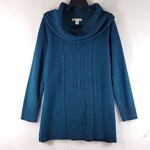 CANYON RIVER BLUES Dark Teal Blue Cowl Neck Long Sleeve Sweater Size L